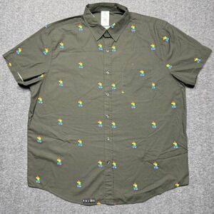 Disney Shirt Mens‎ XL Green Mickey Mouse Pride Rainbow LGBTQ+ Hawaiian Button
